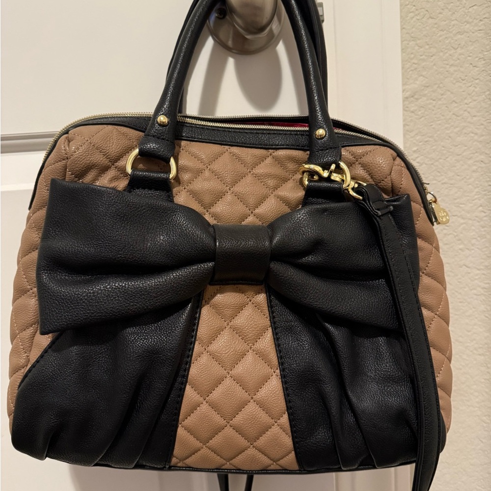 Betsey Johnson Quilted Tan and Black Handbag